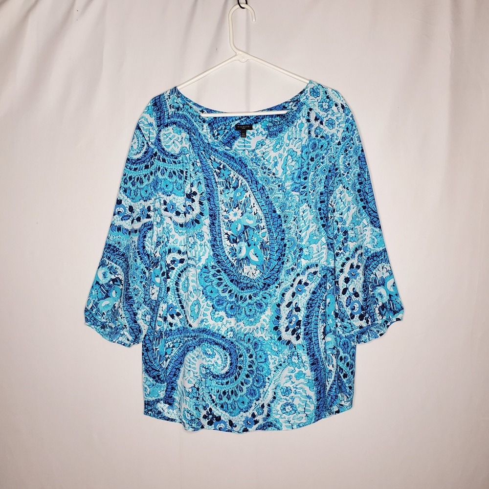 Talbots Top Women 2X Bold Paisley Chiffon Print Preppy Popover Office Career